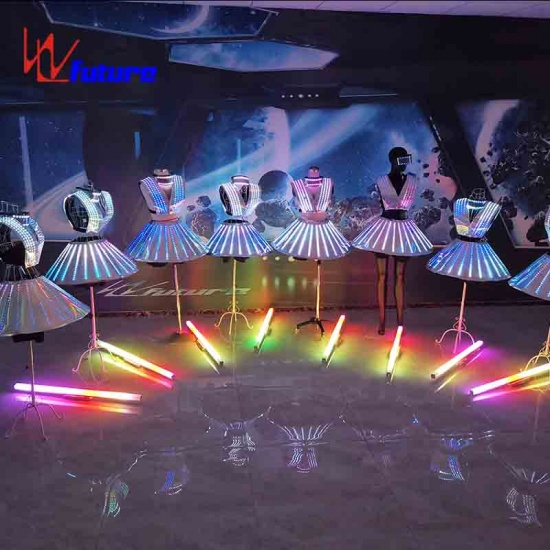 LED发光镭射马甲舞蹈裙套装